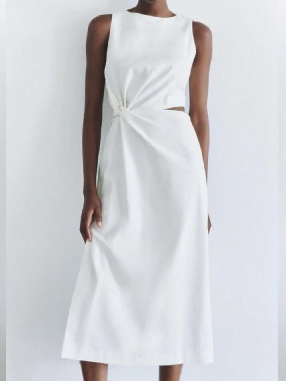 ZARA ZW Collection White Cut Out Midi Dress NWT XS